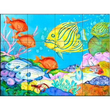 Tile Mural, Striped Angel Fish by Linda Lord