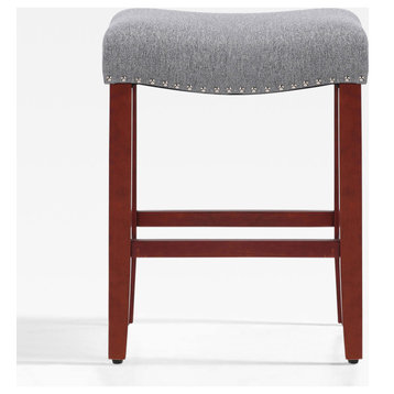 WestinTrends 24" Upholstered Saddle Seat Counter Height Stool, Bar Stool, Cherry/Gray
