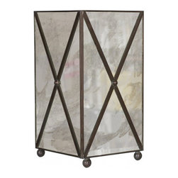 Worlds Away Antique Mirror Square Wastebasket w. Crosshatch - Wastebaskets
