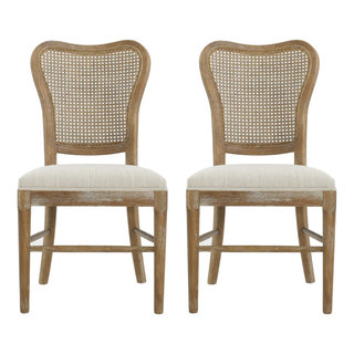 Set of 2 Vintage Walnut and Light Gray Rubberwood Dining Chairs - Ergonomic Solid Wood Frame