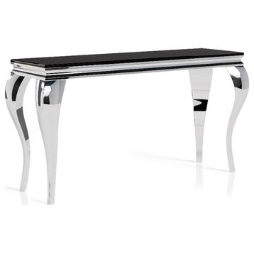 Furniture of America Alang Glam Glass Top Sofa Table in Black and Silver
