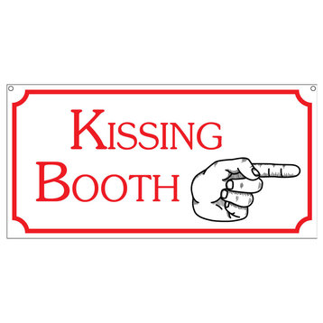 Kissing Booth With Arrow, Aluminum Retro Carnival Fair Sign, 6"x12"