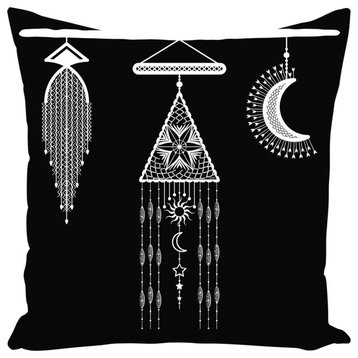 Bohemian Hanging Macrame and Moon Throw Pillow, 20x20, With Insert