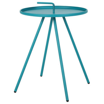 Joyce Outdoor Modern 16.5" Side Table With Steel Legs, Teal