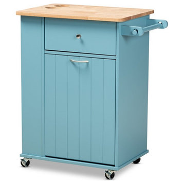Baxton Studio Liona Sky Blue Finished Wood Kitchen Storage Cart