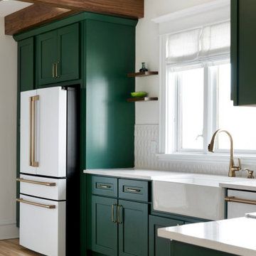 Transitional Craftsman Kitchen Remodel in Minneapolis with Green Cabinets & Cust