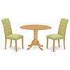 3Pc Dinette Set, Small Rounded Table, Drop Leaves, Two Chairs, Oak