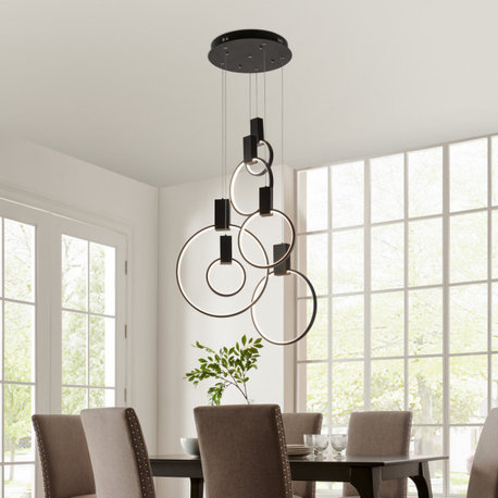 Hong Kong Dimmable Integrated LED Circular Chandelier, Black