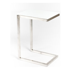 Safari Cee Satin Nickel Side Table | Pure White - Coffee Tables