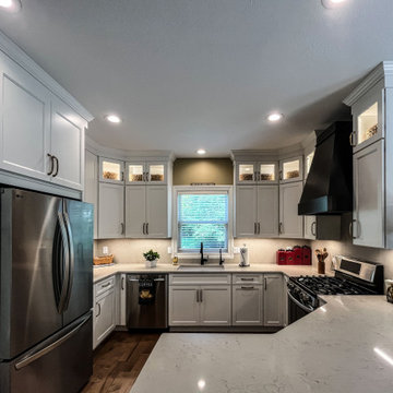 White Kitchen with Black Range Hood and Taj Royale quartz Countertops