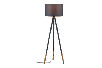 Floor luminaire Neordic Rurik 1-lamp with fabric shade grey/wood