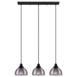 Eglo - Beleser 3 Light Pendant Matte Black Metallic Smoked - The Beleser three light linear pendant by Eglo makes a dramatic design statement. The smoked glass shades can be paired with vintage style bulbs to give this pendant a chraming retro edge or pair with LED-compatible bulbs to offer modern energy efficiency. The dome-shaped shades deliver focused downlight and ambient illumination