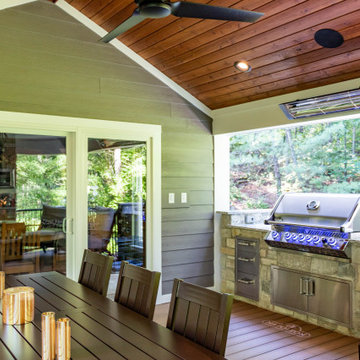 Two Tiered Covered Deck with Fireplaces