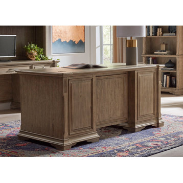 Traditional Wood Double Pedestal Executive Desk Fully Assembled Light Brown