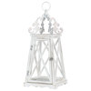 Wash White Farmhouse Modern Wooden Lanterns With 3D Metal Lace Top, Set of 2