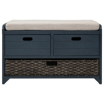 Storage Bench With Removable Basket and 2 Drawers, Shoe Bench, Navy