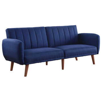 Bernstein Adjustable Sofa, Blue Linen and Walnut Finish