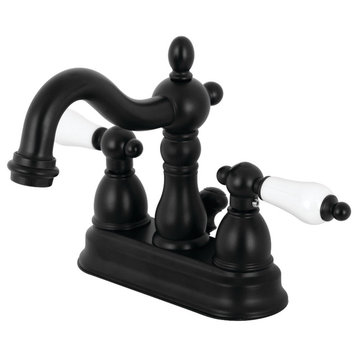 Kingston Brass 4" Centerset Bathroom Faucet With Plastic Pop-Up, Matte Black