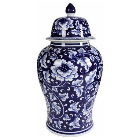 Benzara BM145820 Bold Floral Impressive Jar With Lid