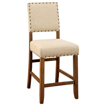 Kerrin Rustic Nailhead Trim Counter Height Dining Chairs, Set of 2, Natural Tone