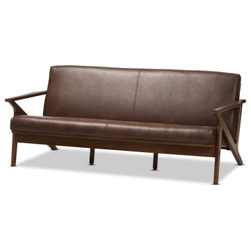 Bianca Mid-Century Modern 3-Seater Sofa, Dark Brown