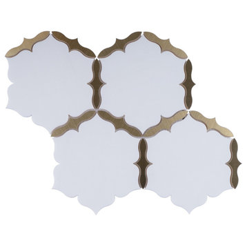 Tndog-07 Snowflake White And Gold Marble Mosaic Tile, 10 Sheets