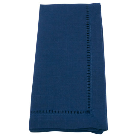 Classic Hemstitch Border Dinner Napkin, Set of 12, Navy Blue, 20"