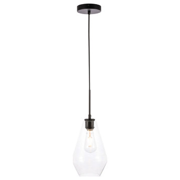 Gene 1 Light Pendant in Black And Clear Glass