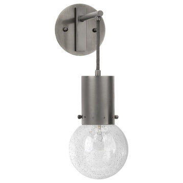 Minimalist Industrial Hanging Bulb Wall Sconce Gun Metal Seeded Glass Pendant