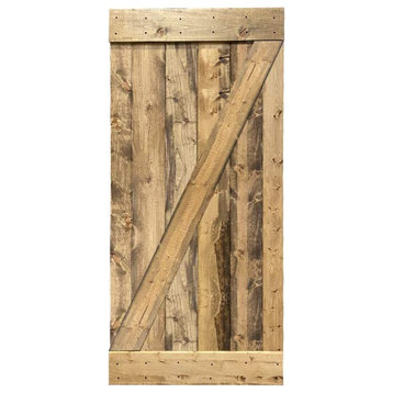 Stained Solid Pine Wood Sliding Barn Door, Weather Oak, 30"x84", Z Bar