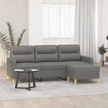 vidaXL Couch 3-Seater Sofa Couch with Footstool for Living Room Dark Gray Fabric