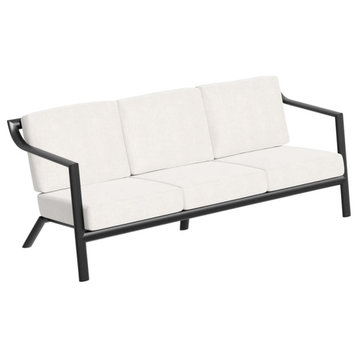 Markoe Sofa, Bliss Linen Cushion Set, Carbon Powder, Coated Aluminum Frame