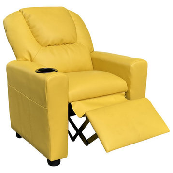 Marisa PU Leather Kids Recliner Chair with Cupholder, Yellow