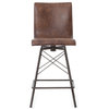 Diaw Industrial Iron and Distressed Leather Swivel Counterstool