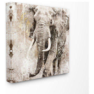Elephant Gold Neutral Animal Textured Photograph, 17"x17", Canvas Art