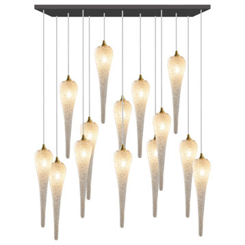 Icicle 14 Blown Glass Chandelier, Black, 36", Champagne Glass