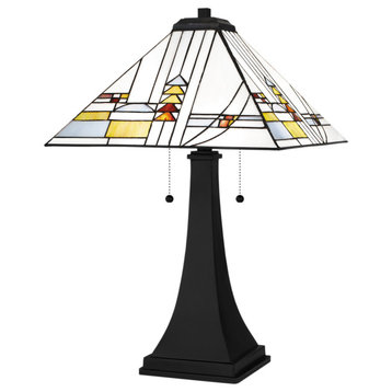 Luxury American Bungalow Tiffany Table Lamp, Matte Black, UQL7009
