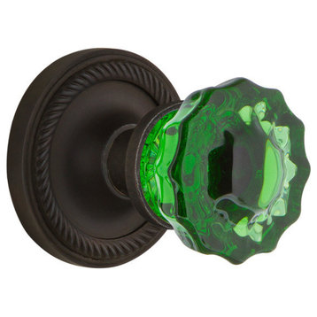 Rope Rosette Double Dummy Crystal Emerald Glass Knob, Oil-Rubbed Bronze