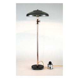 Adjustable vintage hubcap table lamp constructed of salvaged materials - Table Lamps