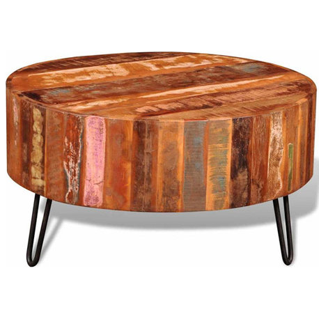 vidaXL Coffee Table, Handmade, 27.6''Φx15.0'', Solid Reclaimed Wood, Multicolor