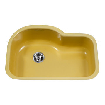 Porcela Series Offset Single Kitchen Sink, 31", Lemon