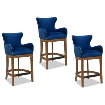 Home Square 3 Piece Counter-Height Barstool Set with Armrests in Deep Blue