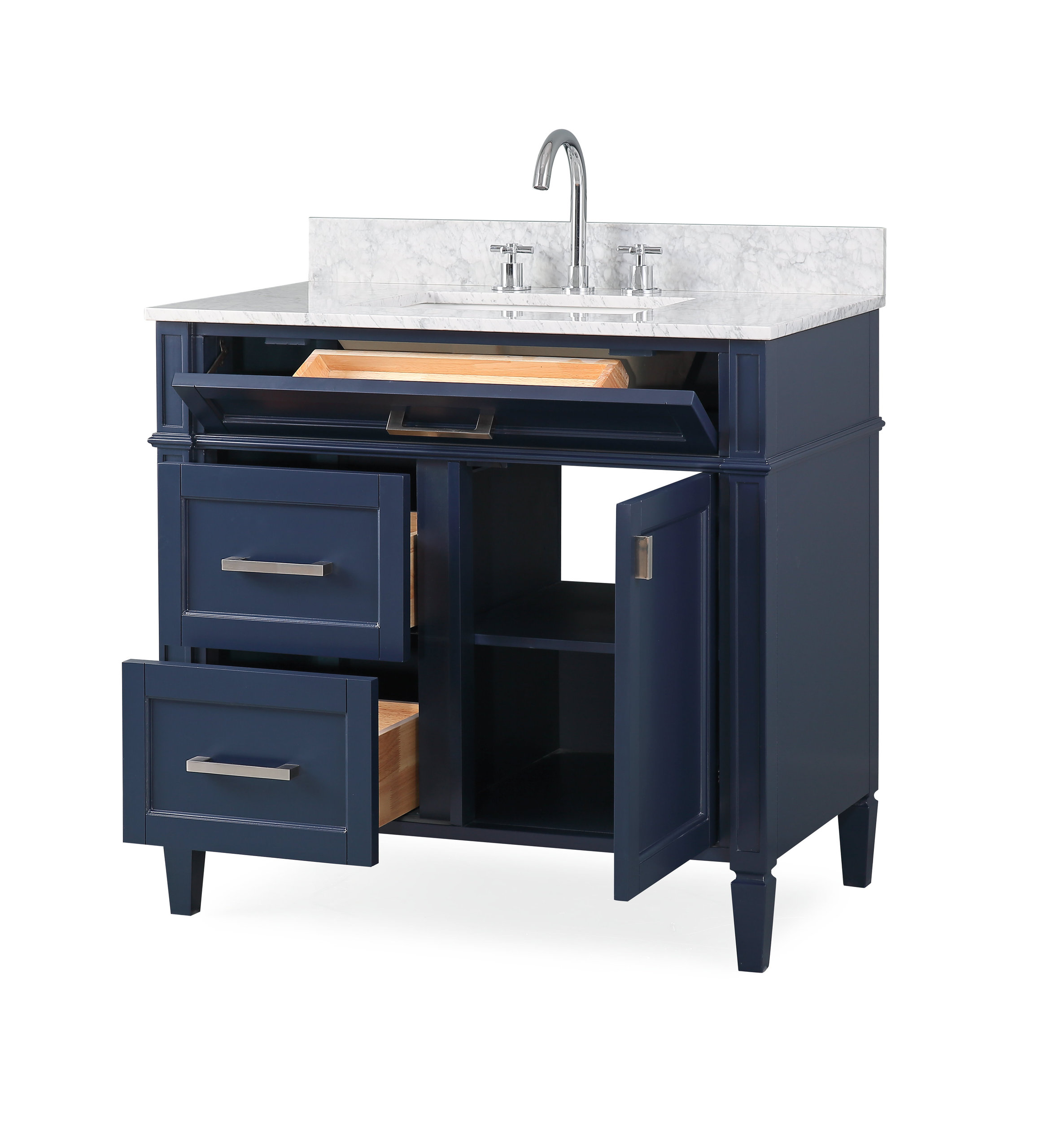 36 Inch Durand Modern Navy Blue Bathroom Sink Vanity with Stone Counter ...