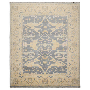 8'2''x9'11'' Hand Knotted Wool Turkish Oushak Oriental Area Rug, Slate Color
