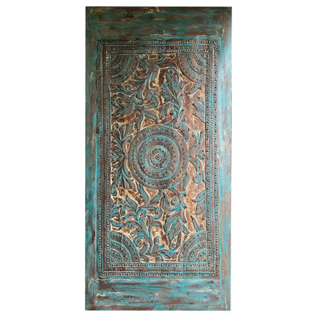 Consigned Vintage Carved Wood Sliding Barn Door Farmhouse Style