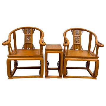 Consigned Vintage Chinese Camphor Wood Horseshoe Back Armchairs set
