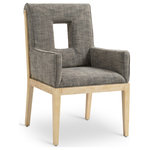Meridian Furniture - Gwendolyn Upholstered Dining Arm Chair, Grey, Linen Textured, Natural Finish - A masterpiece of modern elegance and comfort, the Gwendolyn grey linen textured fabric dining armchair is where modern design meets timeless charm. Designed with comfort in mind, it features a high back and luxurious cushioning, perfect for long dinners or lively gatherings. The natural oak wood frame adds a rustic touch, effortlessly balancing the contemporary fabric with a hint of warmth and tradition.
