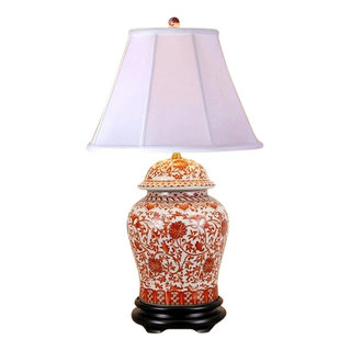 Oriental Porcelain Orange and White Ginger Jar Lamp Lotus Pattern 29" -  Asian - Table Lamps - by William Sung | Houzz