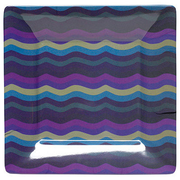 Jazz Blue wavy lines melamine plates, Set of 4, 8 Inch