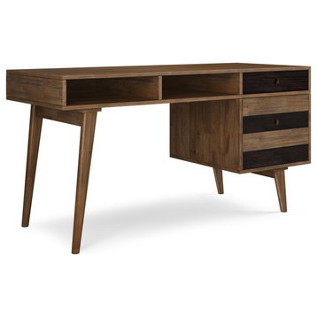 Clarkson Solid Acacia Wood Desk With side drawers, Rustic Natural Aged Brown
